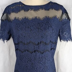 Sangria Black With Navy Lace Overlay Dress Eyelash Seam Mesh See Through Size 14
